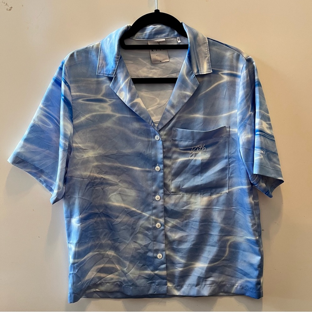 Kith Blue Water-Print Short Sleeve Button-Down Shirt